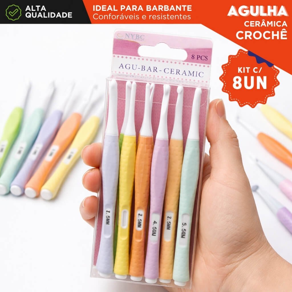 Kit com 8 agulhas de croche de ceramica com cabo macio